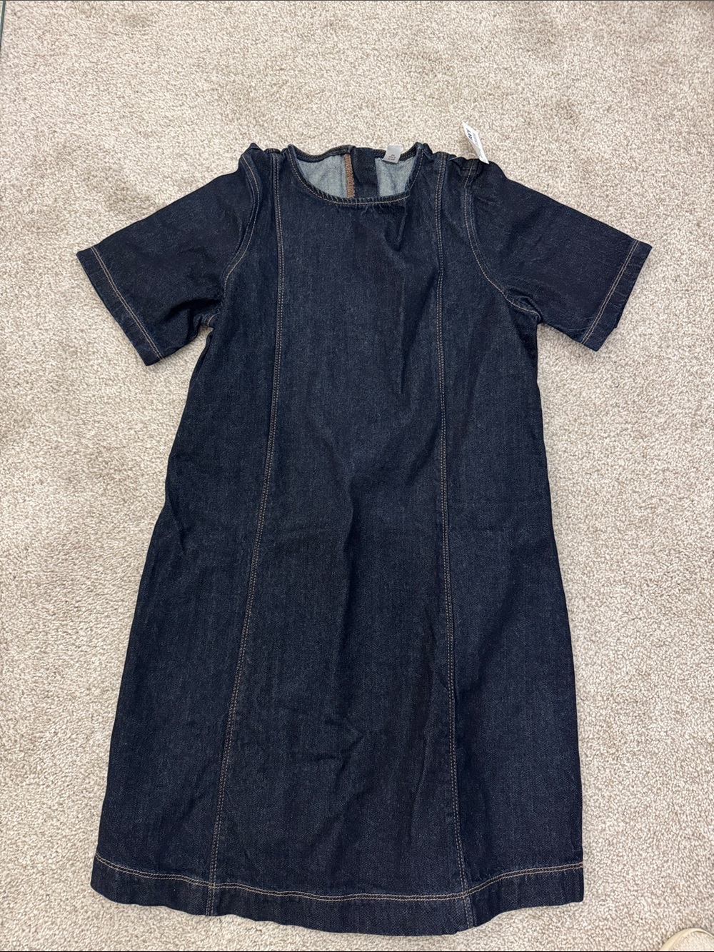 Short-Sleeve Dark Denim Dress - Casual Everyday Wear